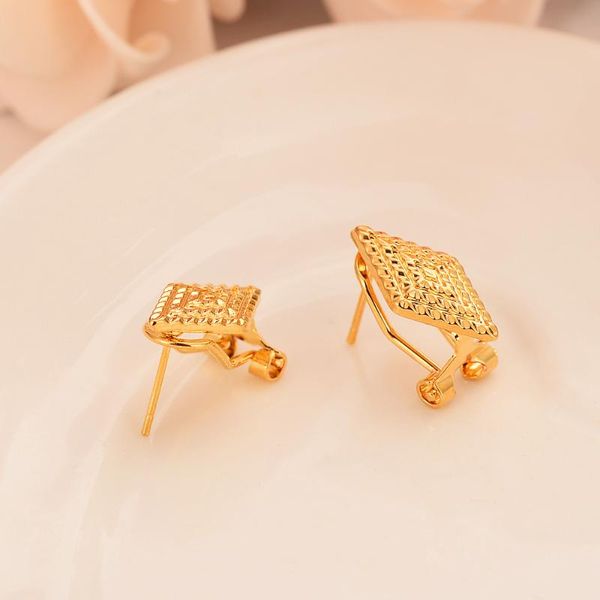 

hoop & huggie classic exquisite rhombus studs earrings for women gold color beads arab african jewelry, Golden;silver