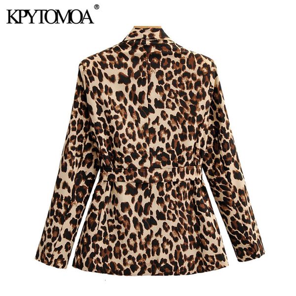 

kpytomoa women fashion with belt leopard print blazer coat vintage long sleeve animal pattern female outerwear chic 201009, White;black