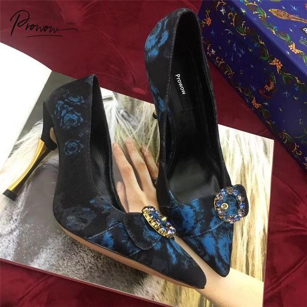 

prowow fashion style spring summer women pumps pointed toe slip on crystal thin high heel ladies party shoes woman dress1, Black
