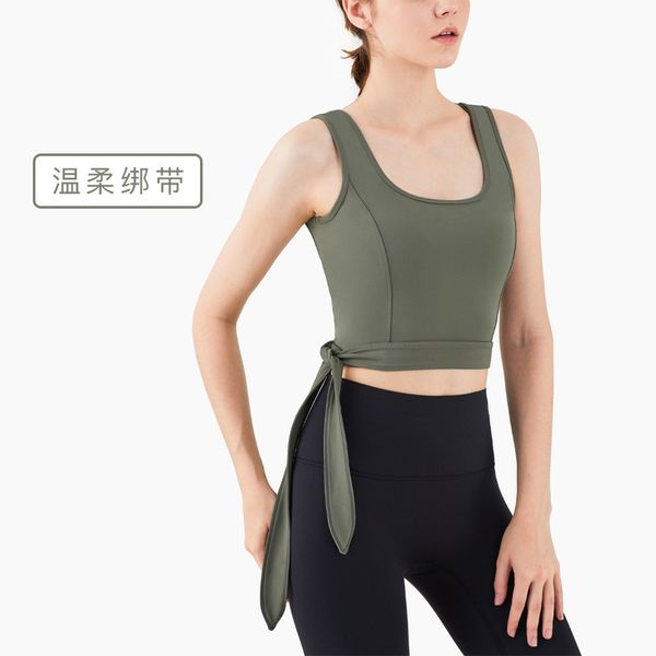 

high autumn elastic 2021 fashion nude sports vest female lulu bandage slim yoga suit, Gray