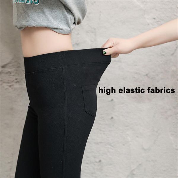 

black solid pants high waist women legging large size skinny stretch fleece
