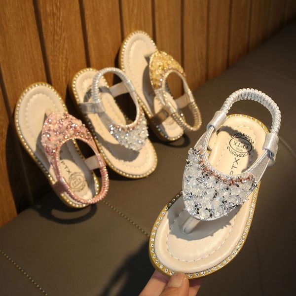 

sandals girls' kids baby summer boeknot pearl bow crystal princess shoes beach toddler girl fashion, Black