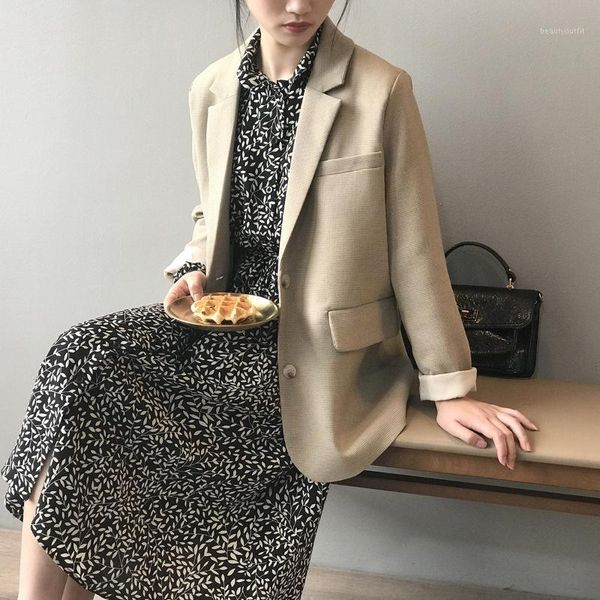 

casual suit jacket women 2021 spring chic temperament retro loose fashion small commuting women's suits & blazers, White;black