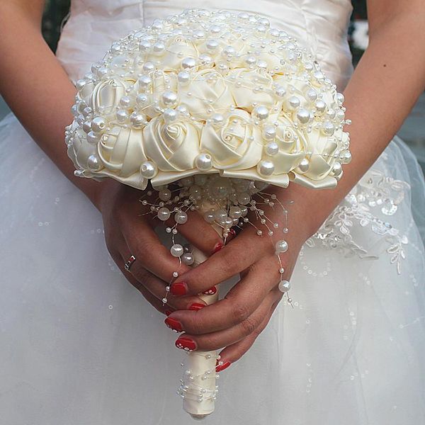 

wedding flowers bridal holder pearls beaded women bouquet party accessories