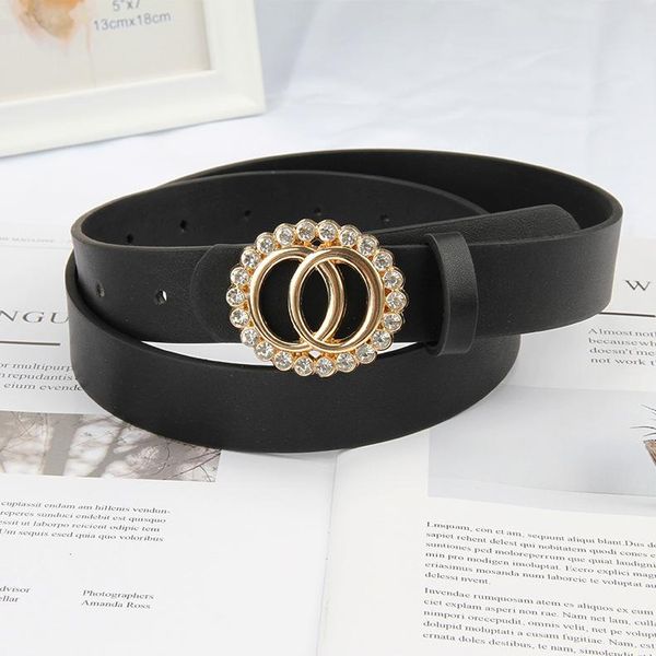 

belts double circle rhinestone snap button ladies belt simple fashion jeans dress decorative, Black;brown