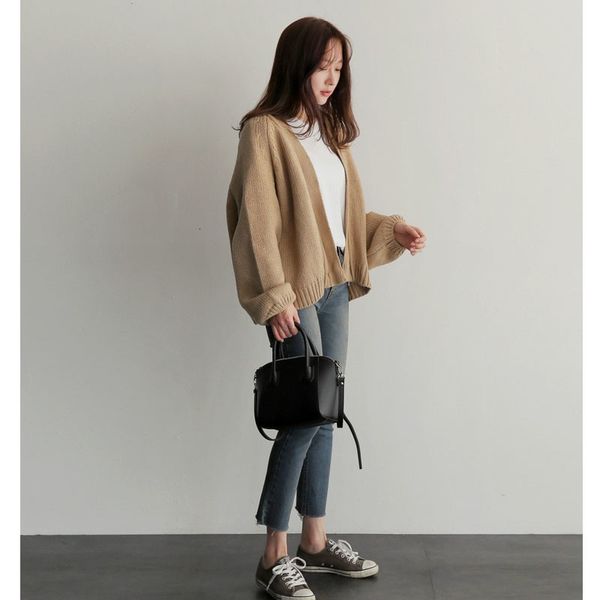 

women's autumn loose short knit sweater jacket sweaters cardigans cropped cardigan long oversized, White