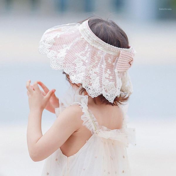 

lace princess baby girl straw hat outdoor vacation girls summer sun wide brim beach cap pography props 2-8 years caps & hats1, Yellow