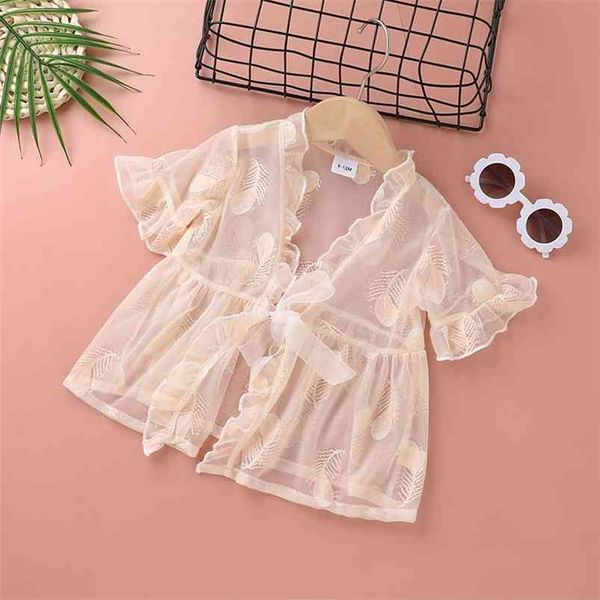 Ankünfte Sommer Kinder Casual Kurzarm Print Mesh Transparent Nette Baby Mädchen Mantel 0-2T 210629