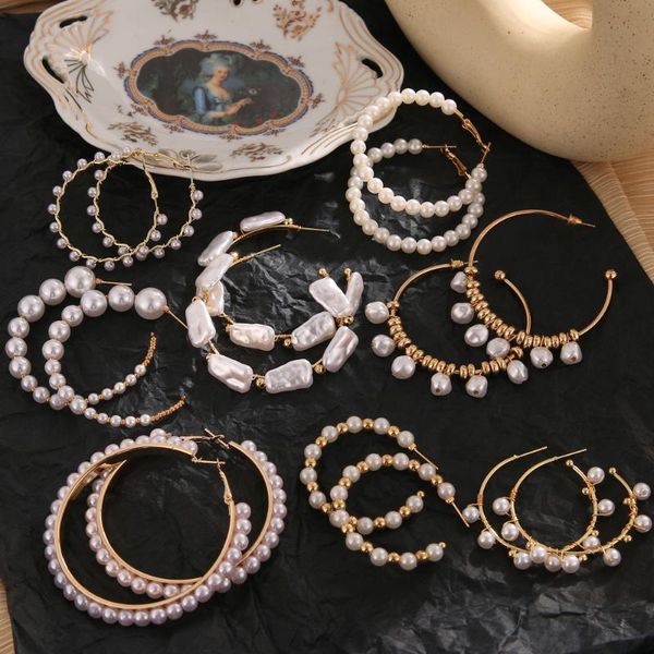 

vienkim trendy pearl hoop earrings for women fashion gold geometirc circle brincos gift jewelry 2021 accessories & huggie, Golden;silver