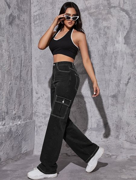 

high waisted zip up straight leg jeans r5lv#, Blue