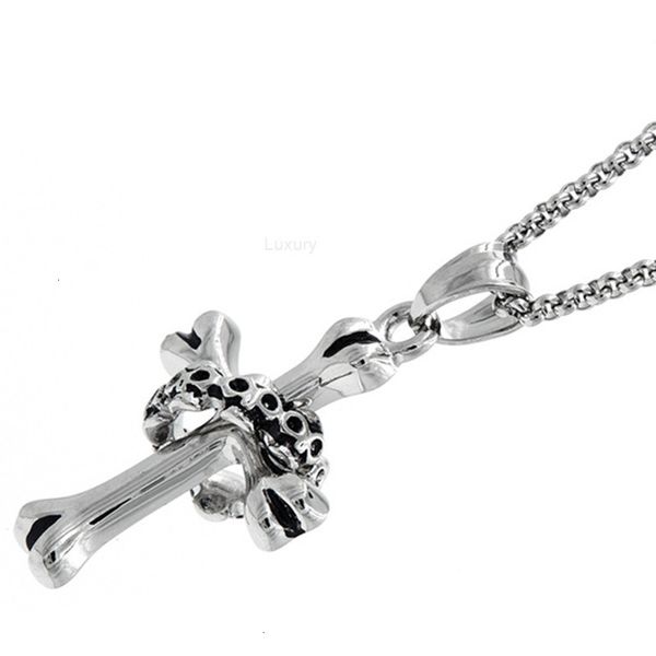 

fashion design necklace pendant luxury jewelry stainless steel japanese and korean titanium skull cross, Silver