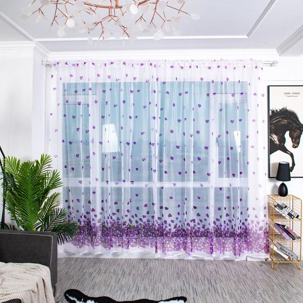 

curtain & drapes curtains flower printed yarn light penetrating rod modern transmission living room home decoration 2021