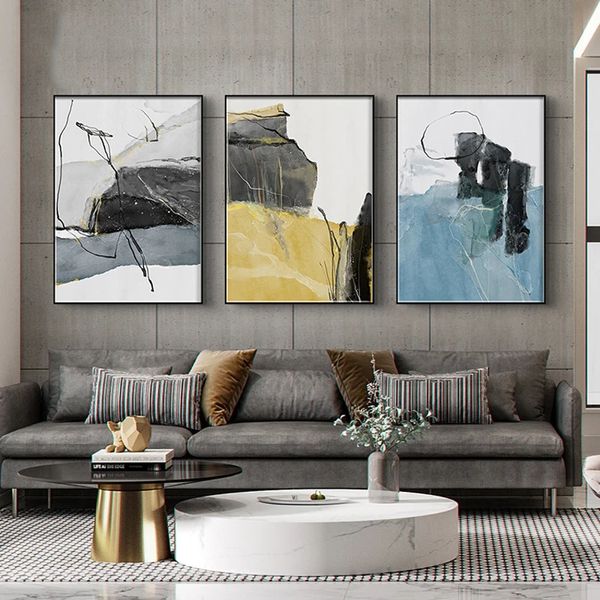 

nordic blue color block wall art canvas painting abstract lines posters and prints wall art pictures for living room home decor