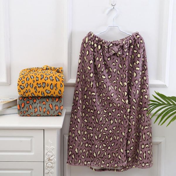 

towel leopard print bath skirt coral fleece absorbent soft thick tube household warm bow decor quick drying beach