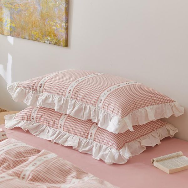 

pillow case cilected 100% cotton pillowcase ins princess style lotus leaf lace pink lattice core cover bedside cushion decor