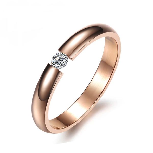 

wedding rings single cz crystal ring for women rose gold/white/black color stainless steel party engagement jewelry r19101, Slivery;golden
