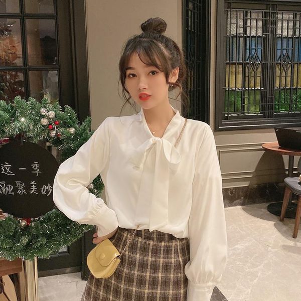 

plus size chiffon blouse women spring bow belt blusas womens and blouses white 9135 women's & shirts