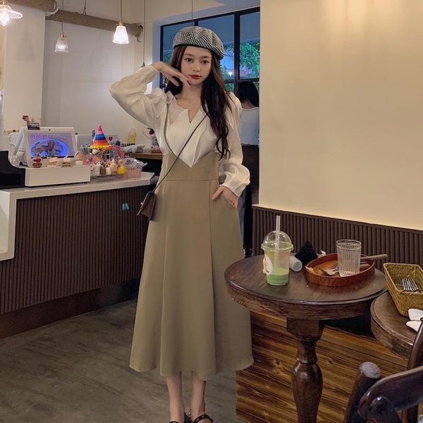 

casual dresses 2021 spring and autumn waistband dress (available in one color), Black;gray