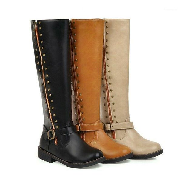 

boots womens punk rivets studded non-slip knee high riding knight1, Black