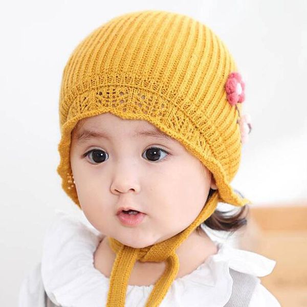

caps & hats 2021 princess hat ear protection woolen cap baby winter cotton knitted children's plum lace girl accessories, Yellow