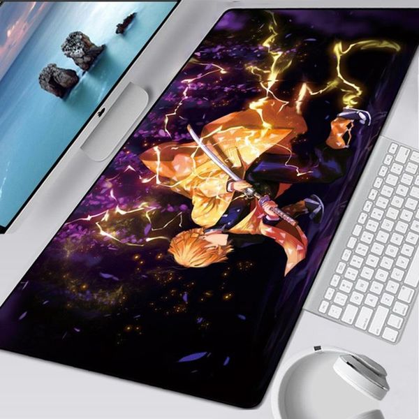 

mouse pads & wrist rests anime demon slayer kimetsu no yaiba large pad xxl black lock edge computer table mat speed rubber non-slip carpet