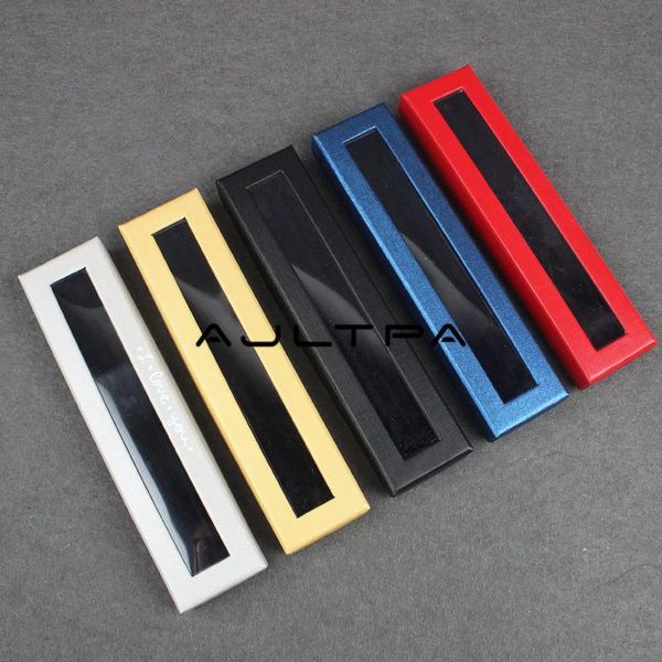 

gift wrap 5 colors fashion office pen display packaging box jewelry paper with pvc window wholesale 100~500pcs