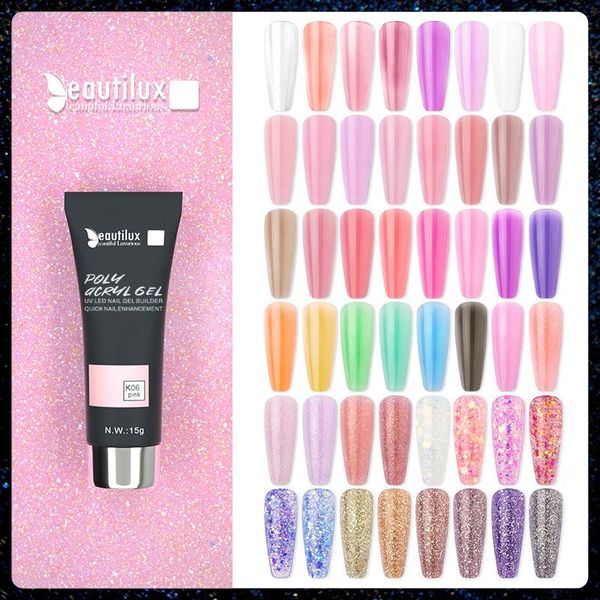 

nail gel beautilux poly acryl polish uv led quick extension acrylic semi permanent french nails art construction diy 15g, Red;pink