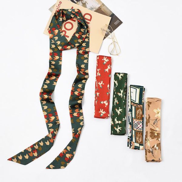 

scarves korea narrow scarf female chic ribbon long belt decorative joker spring and winter, Blue;gray