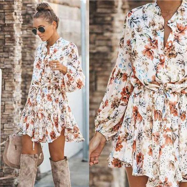 

v neck fashion print floral womens dresses long sleeve drop good quality, Black;gray
