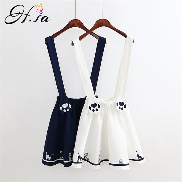 

h.sa women summer short pleated strap dress kawaii puppy footprints harajuku chic korean cute mini vestidos 210417, Black;gray