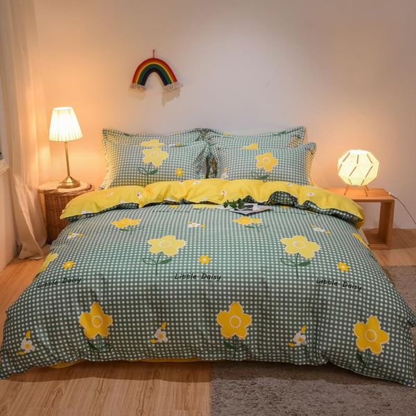 

bedding sets checkered flower duvet cover set 4 pieces polyester microfiber soft breathable with zipper pillowcases and sheet