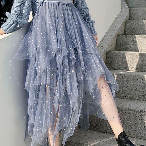 

skirts fashion tulle skirt women 2021 spring summer elastic high waist long mesh womens gauze midi sundress, Black