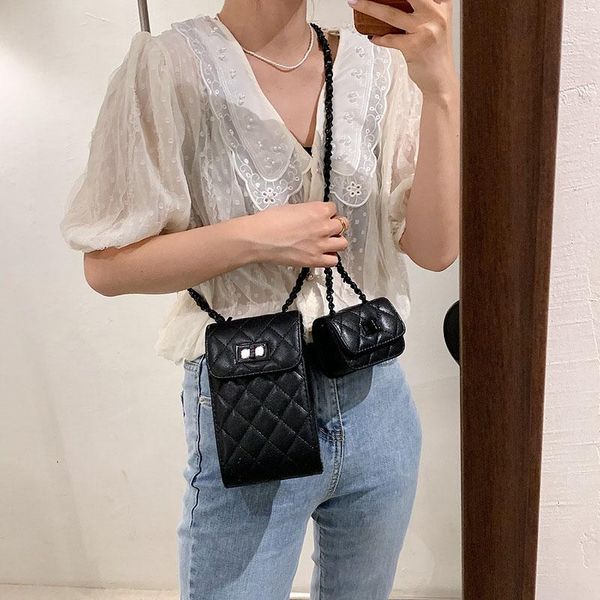 

evening bags 2 set lady shoulder 2021 pu leather women's designer handbag fashion chain crossbody tote bag female white phone purses