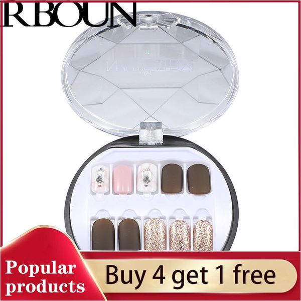 

false nails fake artificial short kiss stick designs art tipsy cover box press coffin with glue set packaging full waterproof, Red;gold