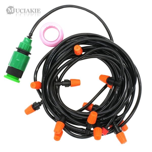 Muciakie 10 metros de jardim molhando nebuloso sistema de irrigação Jardim Automático conjunto de água névoa Bocal com 4 / 7mm conector DIY 210809