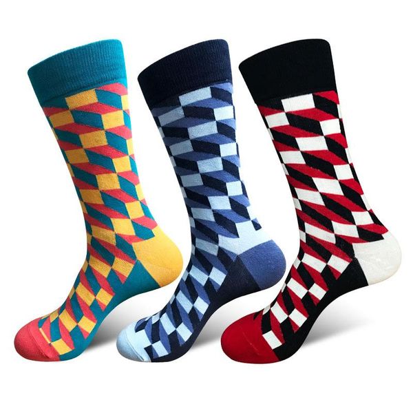 

men's socks style european and american trendy casual plaid mid-tube couple men women, Black