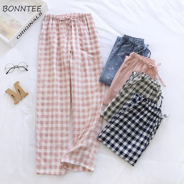 

men's sleepwear couples sleep bottoms men soft drawstring casual japanese style baggy plaid full trousers underwear lounge hombre chic, Black;brown