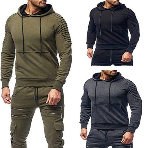 

men's sweater stripe pleated raglan sleeve hooded fashion casual sports pullover, Black