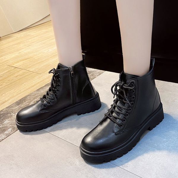 

british style martin women's fashion ins2021 autumn and winter plush warm large thick soled short boot, Black
