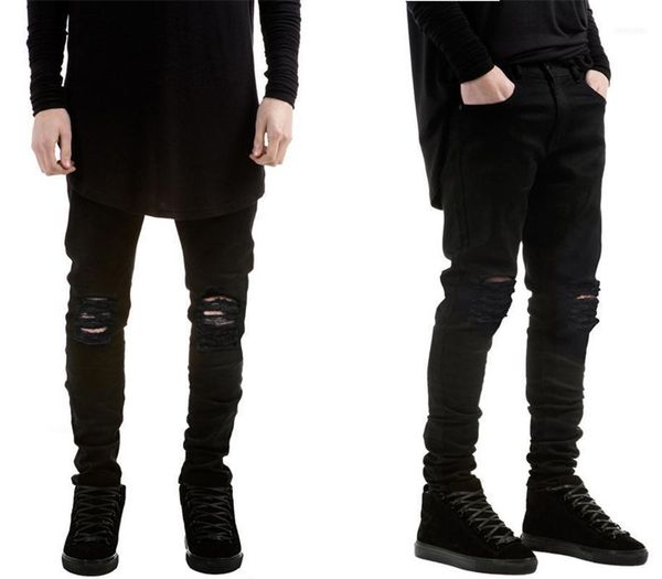 

men's jeans men brand skinny 2021 runway destroyed denim biker hip hop pants washed black1, Blue
