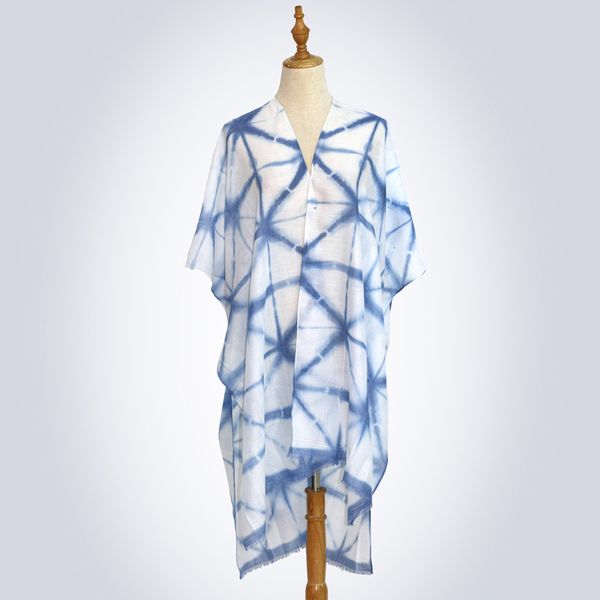 

thin tie dyed sunscreen versatile large shawl, silk scarf, travel beach towel, Blue;gray