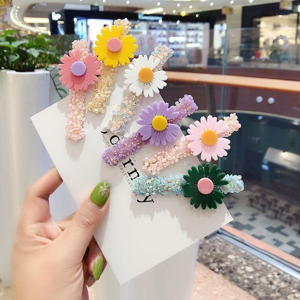 

beautiful colorful daisy flower hairpins korean sweet girl women crystal duckbill clip headwear fashion female hair accessories1