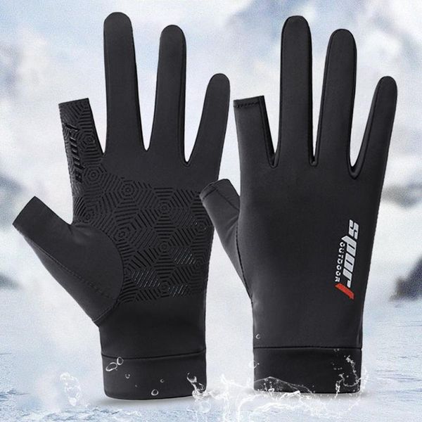 

sports gloves two-finger ice men's summer silk thin express sunscreen non-slip half-finger gym riding women cycling, Black