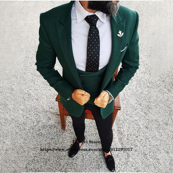 

men's suits & blazers fashion green slim mens 3 piece jacket vest pants set groom wedding peaked lapel tuxedo formal business blazer ma, White;black