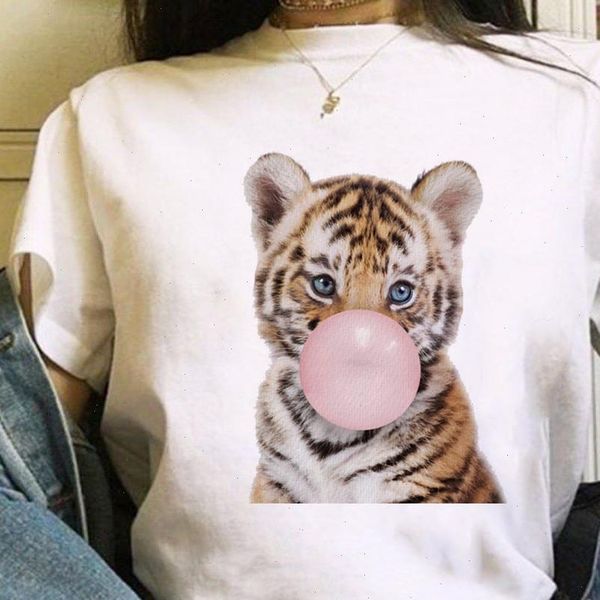 

animal chewing gum print women t shirt summer fashion cotton casual funny for lady, White