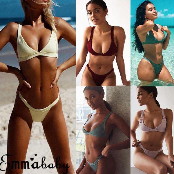 

women's swimwear women plain triangle brazilian micro bikini set elegant high waist bandage push-up swimsuit beach bathing suit, White;black