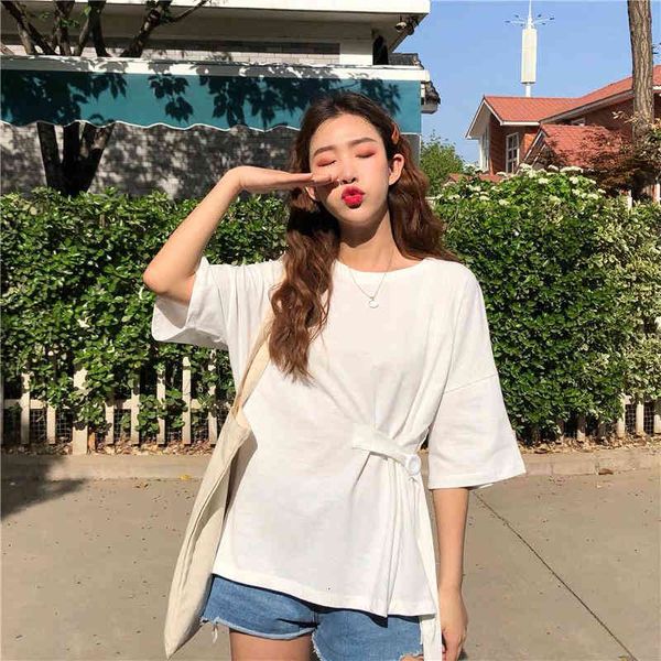 

polo female korean t-shirt fashion design belts short sleeve t harajuku kawaii will see loose clothing kpop femme 2021 shirt, White