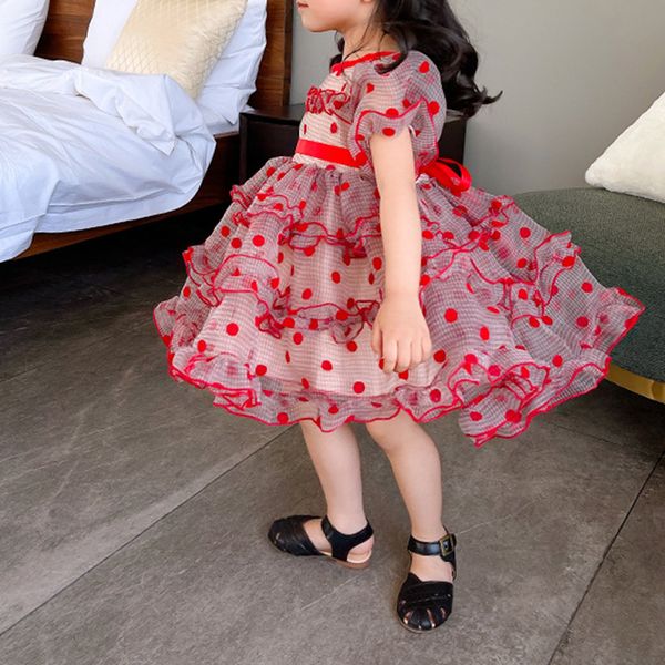 

summer new children birthday party red dress girls polka dots clothing girls gown wedding tutu fluffy baby kids fashion clothes, Red;yellow