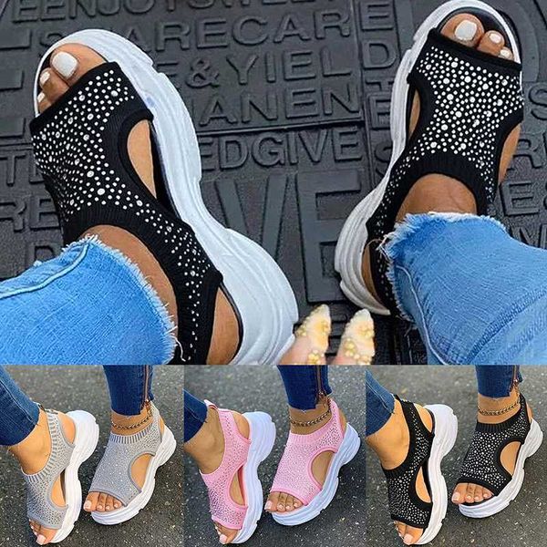 

sandals women's fashion rhinestone hollow flight thick bottom fashionable breathable drop 0glf, Black