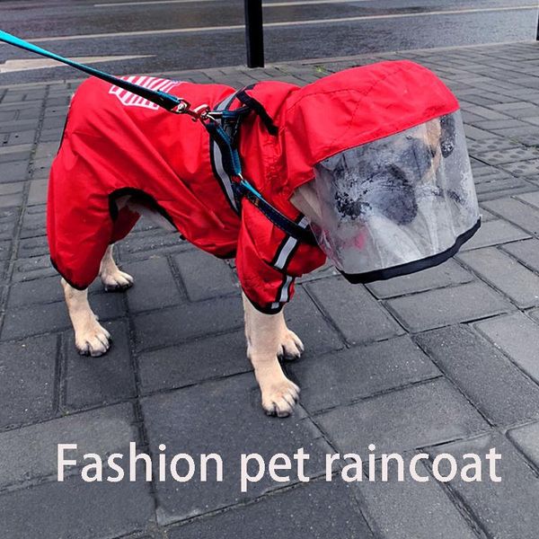 

dog apparel style raincoat pu reflective strip hooded teddy bichon pet clothes